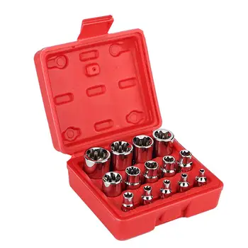 

Overseas 14Pcs E-Type Torx Star Bit Socket Set E4-E24 1/4" 3/8" 1/2" Drive Socket Repair Tool Kit Chrome Vanadium Steel