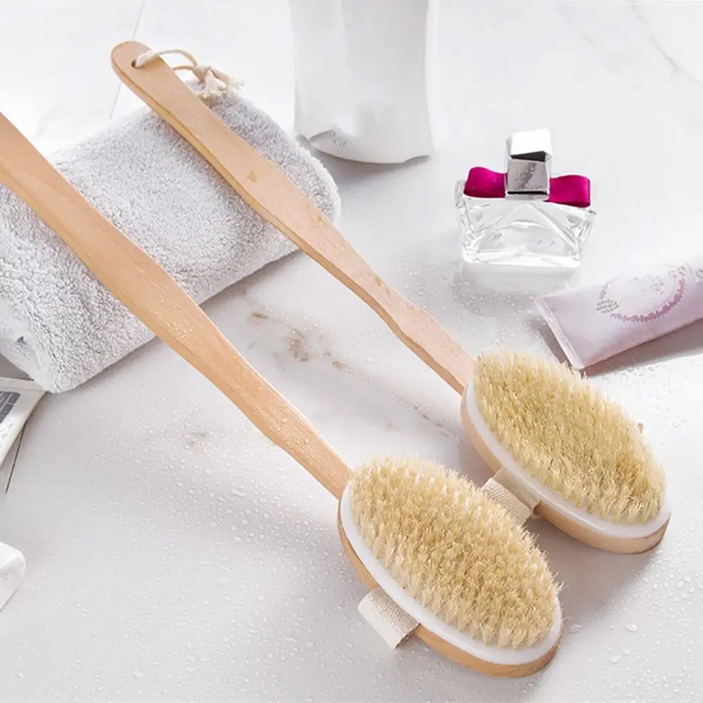 Long Handle Back Brush Removable Wood Handle Shower Brush Bristle