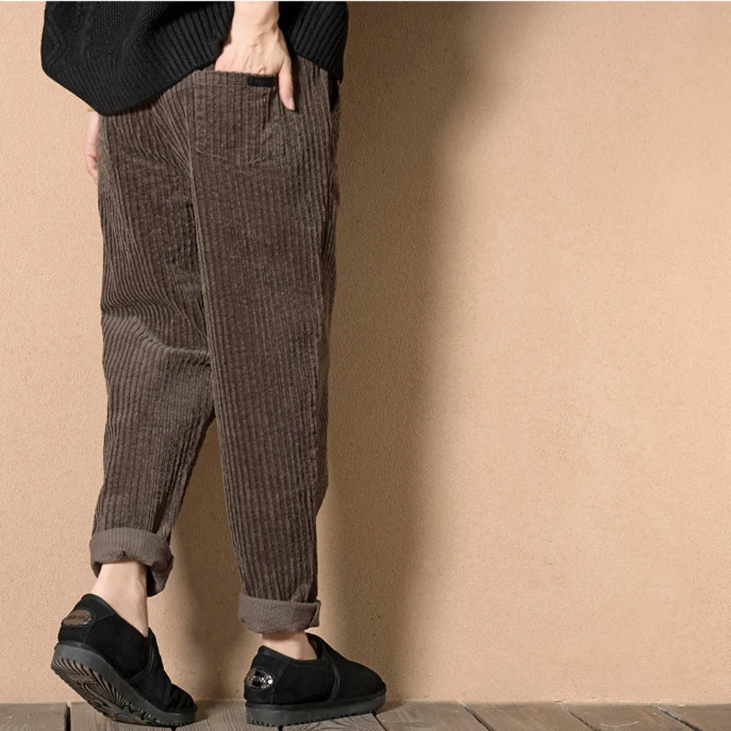 New Women's Harem Pants Autumn Winter Warm Corduroy High Waist Pants Plus Size Casual Pants Vintage Loose Trousers Femal#y2