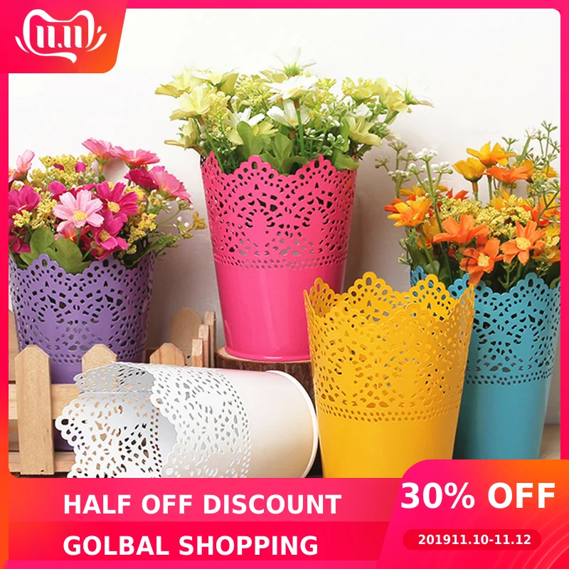 

Wrought Iron Flower Barrel Balcony Pots Planters Hollow Out Bucket Pastoral Flower Holder Garden Supplies Storage Box