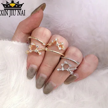 

12 constellation simple female models star opening adjustable ring fashion ladies 925 ring diamond rings for women lucky gift