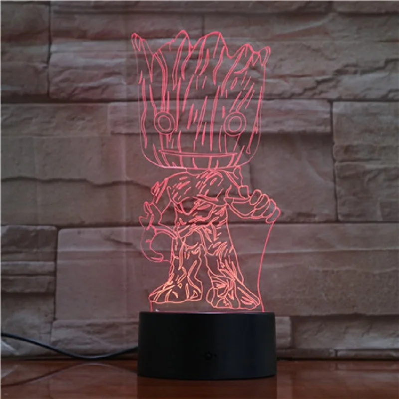 VCity Groot 3D лампа 7 цветов, меняющая ночник, детский вентилятор, подарки для дома, спальни, стол, рядом с освещением, абстрактный акриловый Lamparas