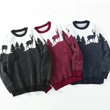 

New Men 's Sweater Slim Fit Warm Knitwear 2021 Autumn and Winter Christmas Elk Printing