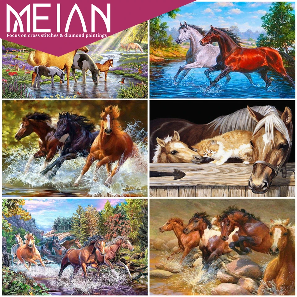 2020 Алмазная вышивка Meian Horse мозаика 5D сделай сам лошадь ручной работы подарок
