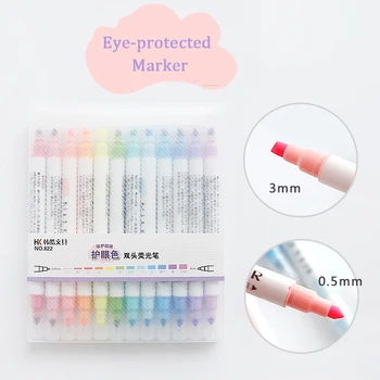 

12 Colors Double-head Highlighter Pen Account Diary Decoration Pastel Color Marker Note Pen Students Use