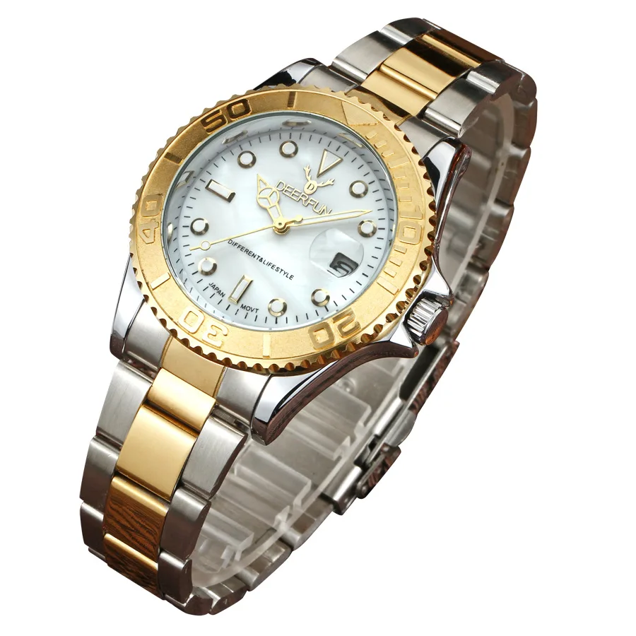 Мужские часы люксовый бренд из нержавеющей стали Кварцевые с календарем Модный