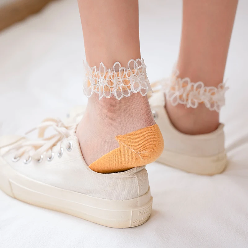 

Hyrax trends Sexy Lace Mesh Fishnet Socks Mixed Fiber Transparent Stretch Elasticity Ankle Net Yarn Thin Women Cool Socks