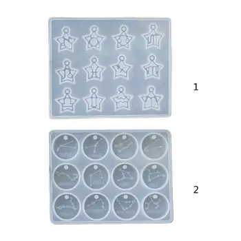 

1/2Pcs Crystal Epoxy Resin Mold 12 Constellations Pendant Casting Silicone Mould DIY