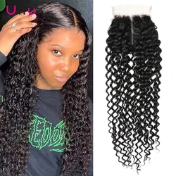 Curly Closure Human Hairs Natural Black Color Kinky Curly T Part Weaving Closure