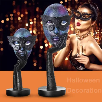 

Masquerade Queen Mask Sculpture Home Decoration Accessories Modern Ghost Figurines Halloween Bar Decor Crafts