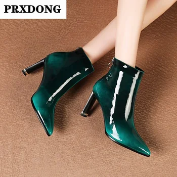 

New Brand Patent Leather Women Ankle Boots Autumn Winter Sexy High Heels Pointed Toe Dress Party Shoes Woman Office Riding Boots