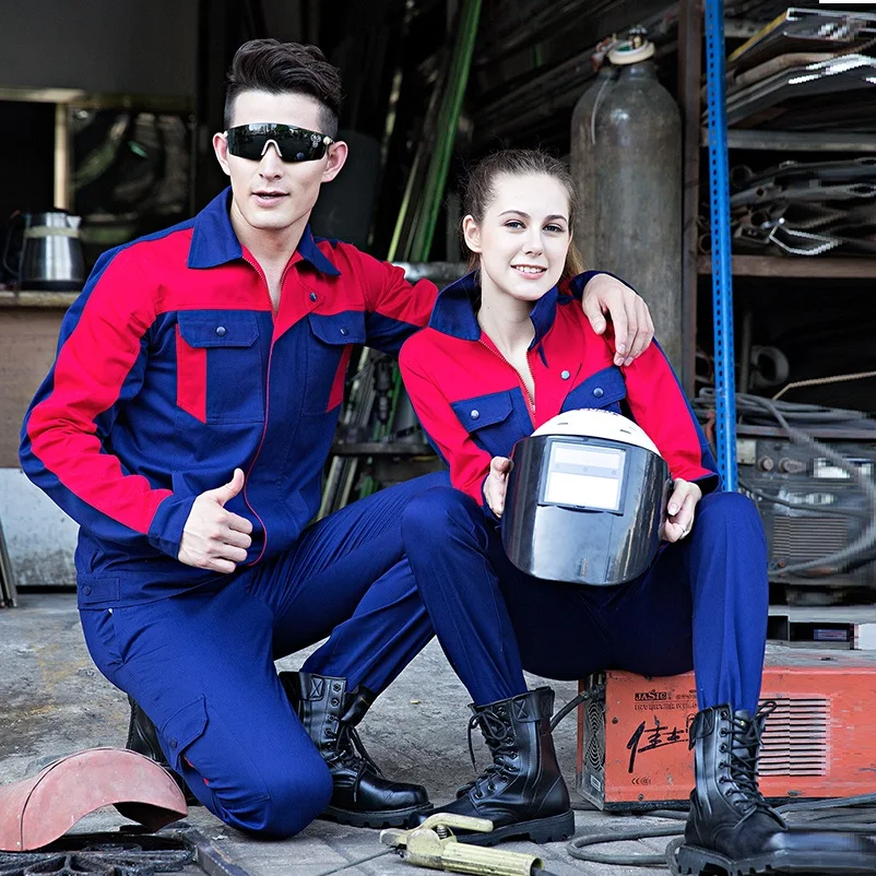 

100% хлопковая рабочая одежда, мужские и женские Рабочие комбинезоны, униформа для авторемонта, рабочих автомобилей, толстые комбинезоны для сварки с защитой от ожогов, Женская