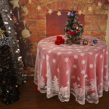 

Romantic Snowflake Elk Lace Table Cloth Glass Table Cover Polyester Christmas Room Christmas Wedding Decoration P