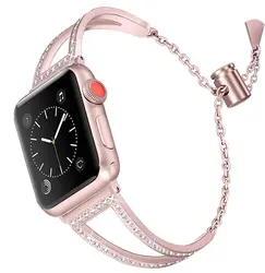 Розовое золото Bling полосы для Apple Watch группа 38 мм 42 мм 40 мм 44 мм Iwatch Series4 3 2 1 Для женщин Нержавеющая сталь на металлический браслет