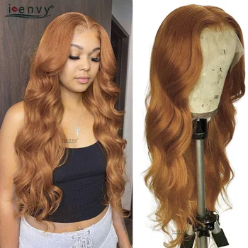 Ginger Blonde Lace Front Human Hair Wigs Body Wave Lace Frontal Wig Preplucked Peruvian Highlight Brown Lace Front Wigs Burgundy 1