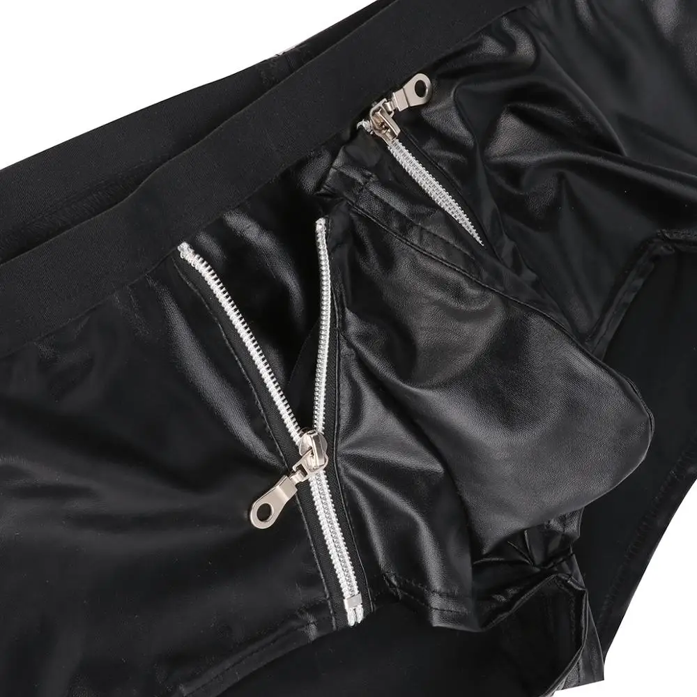 Mens Sexy Lingerie Latex Panties Modal Leather Zipper Pouch Exotic Costume for Sex Boxer Briefs Male Exotic Gay Underwear