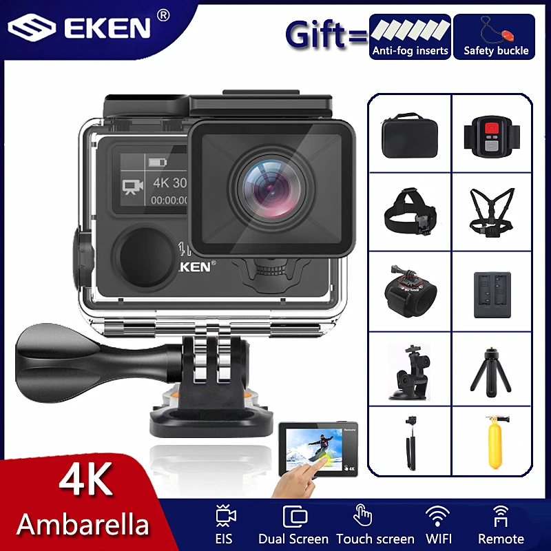 Экшн камера EKEN H5S Plus HD 4K 30 кадров/с EIS с чипом Ambarella A12 водонепроницаемость до м