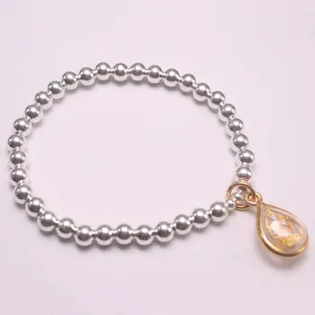 

Real Silver 925 Bracelet Chain For Women Girl Silver Small Beads 5mm Ctystal Charms Beads Bracelet 17cmL Buddha Raindrop