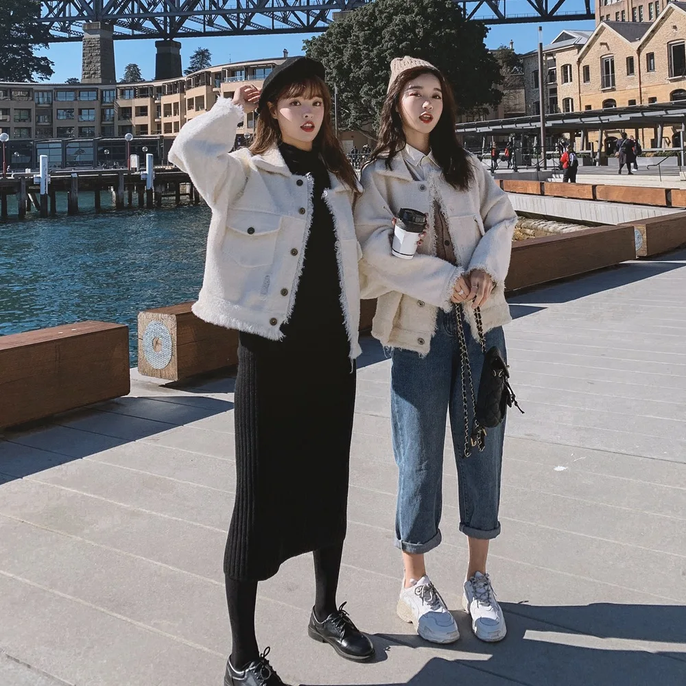 

Photo Shoot 2019 Winter New Style Korean-style WOMEN'S Wear Hipster Vintage Laziness-Style Fur Faux Mink Cashmere Short Coat