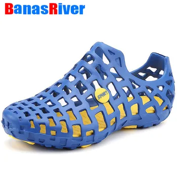 

UEXIA NEW Summer Outdoor Men Hole Hollow Sandals Hollow Breathable Mules Footwear Couple Shoe Anti-skid Beach Flats Casual Shoes