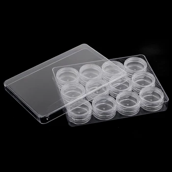 

12 Grid Round Clear Jars For Cosmetics,Beads, Nail Art Storage Container Box