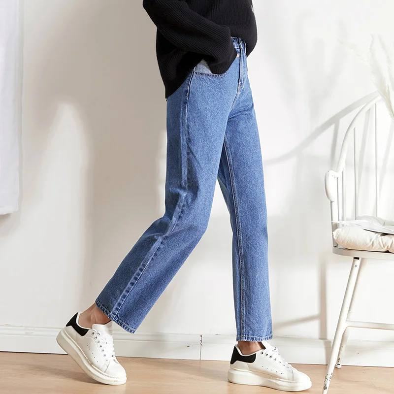 Женские джинсы в стиле бойфренда LEIJIJEANS, прямые теплые джинсы с карманами подходящего цвета, новая удобная модель 9117 на осень