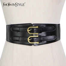 TWOTWINSTYLE PU Leather Double Button Sashes Female High Waist White Patchwork Casual Belt For Women Fashion 2021 Spring Tide