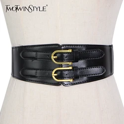 TWOTWINSTYLE PU Leather Double Button Sashes Female High Waist White Patchwork Casual Belt For Women Fashion 2021 Spring Tide