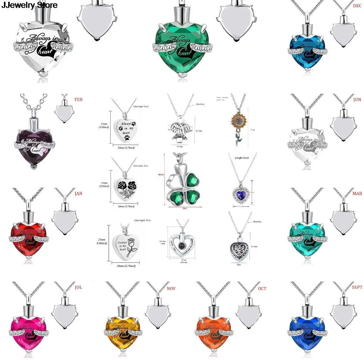 Always in my heart cremation memorial ashes urn birthstone necklace
