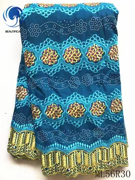 

BEAUTIFICAL Cotton african lace fabrics voile lace embroidery fabric with stones Hot sale cotton lace nigerian fabric ML56R30