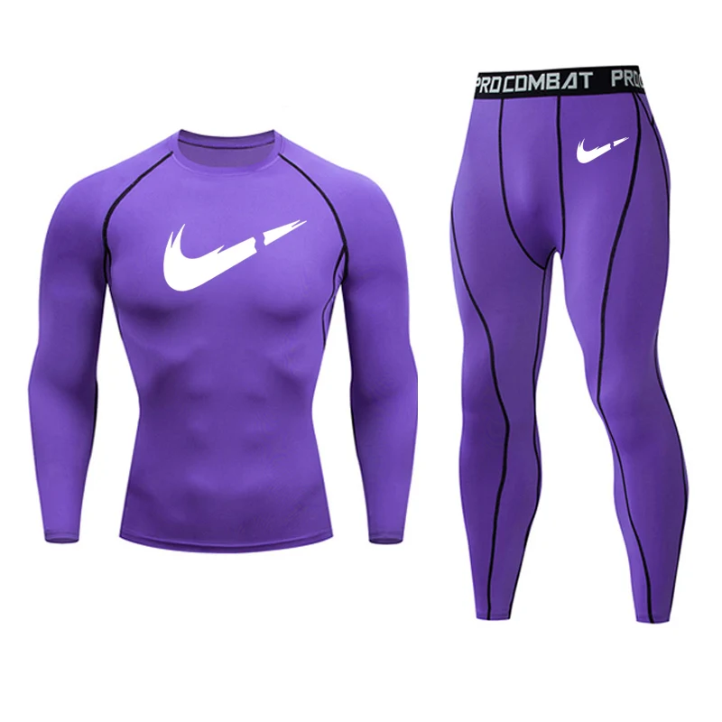 Men's Thermal Underwear Set Quick-drying Jogging Training T-shirt Leggings Gym Suit Rashgard Winter Men's Sportswear Sets - Цвет: 2pc sets