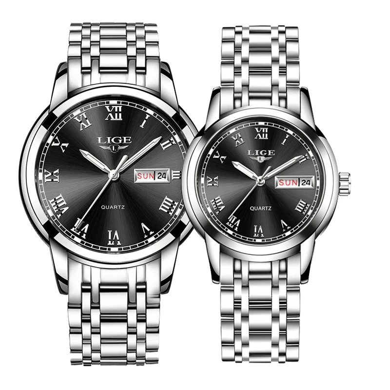 Couple Watches for Lovers Quartz Wristwatch Fashion Business Men Watch for Women Watches Stainless Steel White Gold Pair Hour 