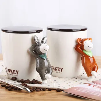 

Cute Ceramic Mug with Lid Spoon Children Creative Plain 3d Cartoon Pet Milk Mug Personalised Home Kids Student Cup Gift MM50MK