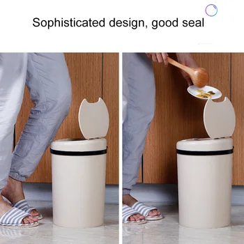

Plastic Automatic Trash Can with Odor-Absorbing Filter Wide Opening Sensor Kitchen Trash Bin HYD88