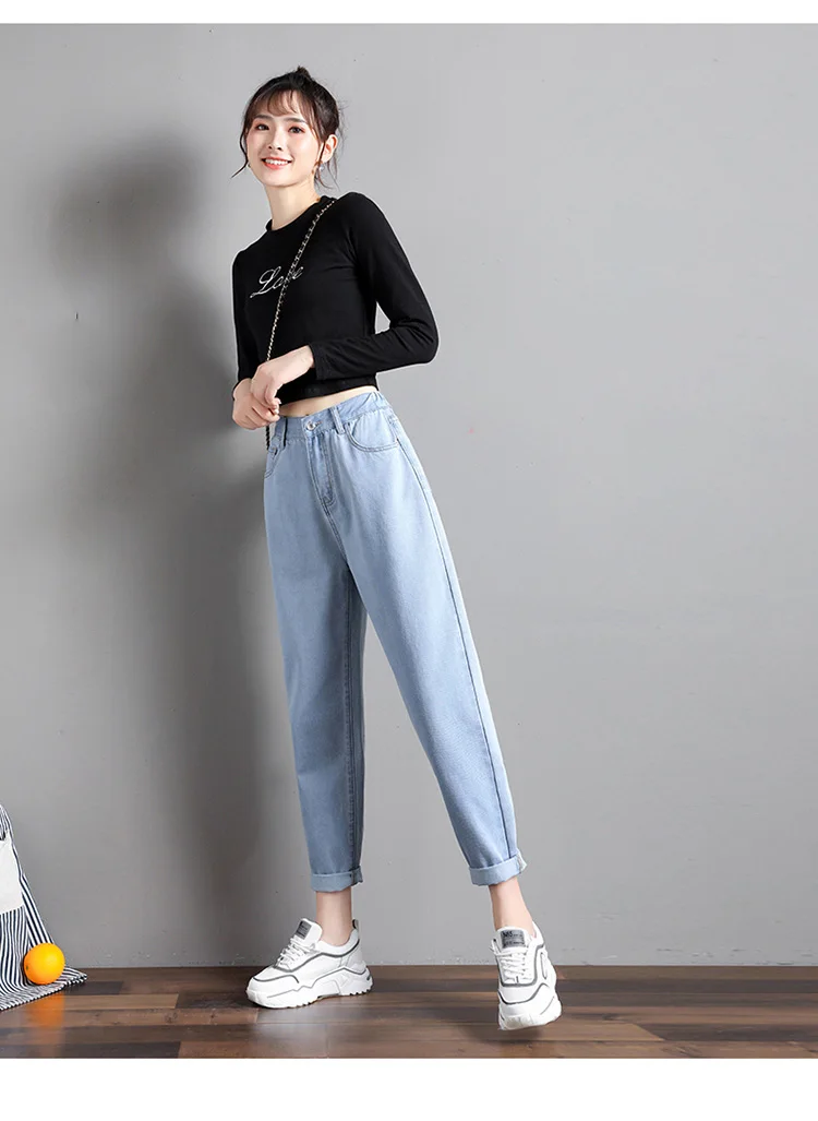 Эластичный Талия черный Джинсы Корейская мода 4 collor мама джинсы Высокая талия джинсы Высокая уличная плюс размер джинсовые брюки уличный стиль