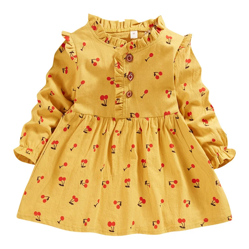 

Autumn Casual Dress for Baby Girls Cherry Print Long Sleeve Dress Kids Toddler Pageant Sundress
