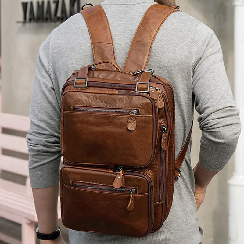 LUUFAN Genuine Leather Backpack For Men - Slim Laptop Daypack, USB Charging, Travel Business Bag - View #6