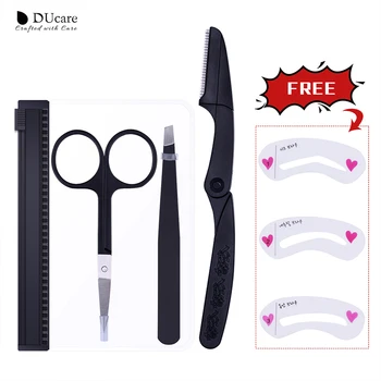 

DUcare 4PCS Eyebrow Trimmer Shaving Tweezers Eyebrow Stencils Cosmetic Tools Eyes Makeup Set Beauty Essential with Bag