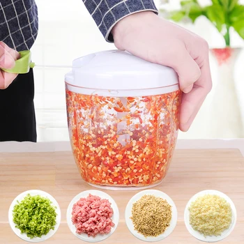 

Hand-pulled Garlic Chopper High Speedy Chopper Vegetable Cutter Fruit Twist Shredder Manual Meat Grinder Garlic Crusher 5-blade