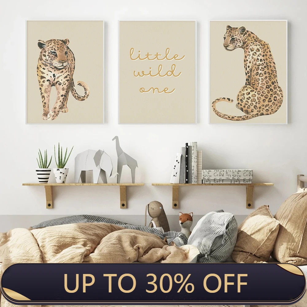 Wall Art Canvas Painting Nordic Print Poster Cartoon Wild Animal Leopard Little One Nursery Pictures Baby Kids Room Decor | Дом и сад