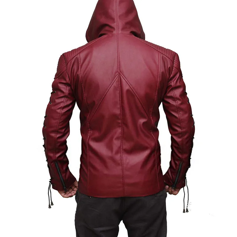 KIOVNO Men Leather Jackets And Coats With Drawstring Biker Faux Leather Hooded Jackets Coats For Male  (4)