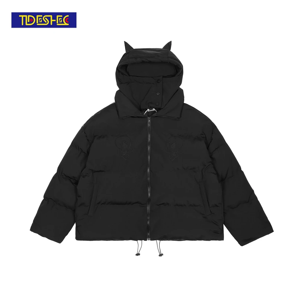 2021 Men Hip Hop Parka Embroidered Skull Jacket Streetwear Little Devil Designer Hood Padded Coat Harajuku Winter Outwear | Мужская