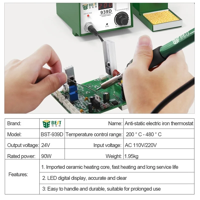Горячая Распродажа контроль температуры бессвинцовые паяльные и паяльные станции BST-939D