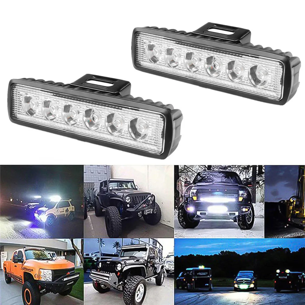 Car Work Light 2pc DRL LED Bar Spot Flood Worklight 12V 18W bright white lighting for truck tractor Offroad atv Vehicle | Автомобили и
