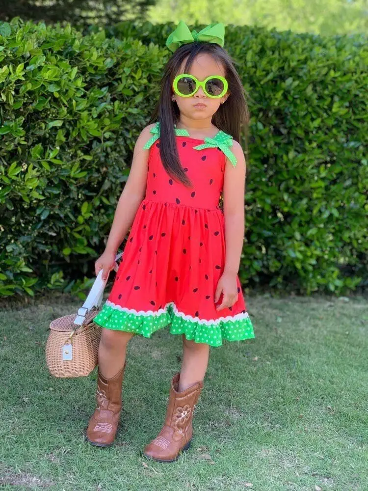 baby girls summer dress girls fruit watermelon red and green dress cute