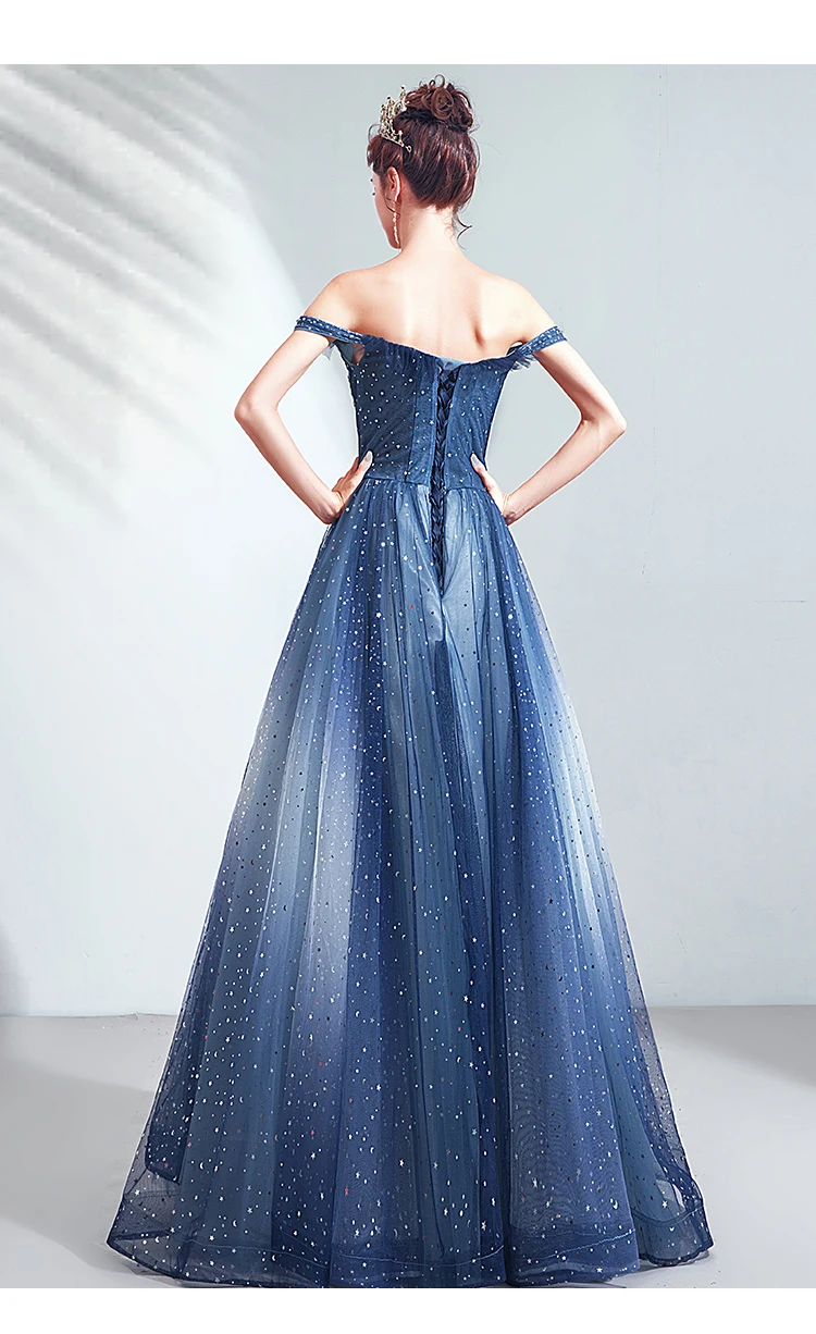 SSYFashion роскошный синий вечернее платье, для банкета; яркое; с блестками; с аппликацией и вырезом лодочкой длиной до пола, платье на выпускной, торжественное Платья Vestidos