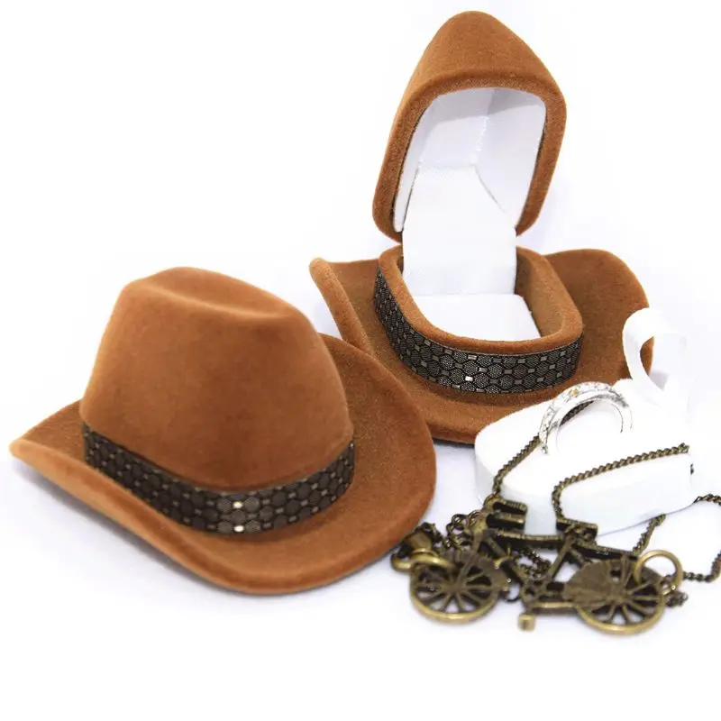 

Creative Cowboy Hat Shape Rings Box Jewellery Display Storage Case