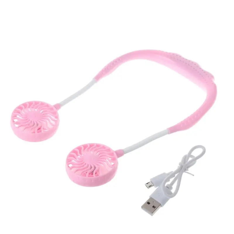 4NB601379-PK Летние Hands-free ленивый шейный ремешок подвесной светильник USB Перезаряжаемые спортивные двойной вентилятор мини-охладитель воздуха Портативный 3 скорости аккумулятор большой емкости - Цвет: 4NB601379-PK