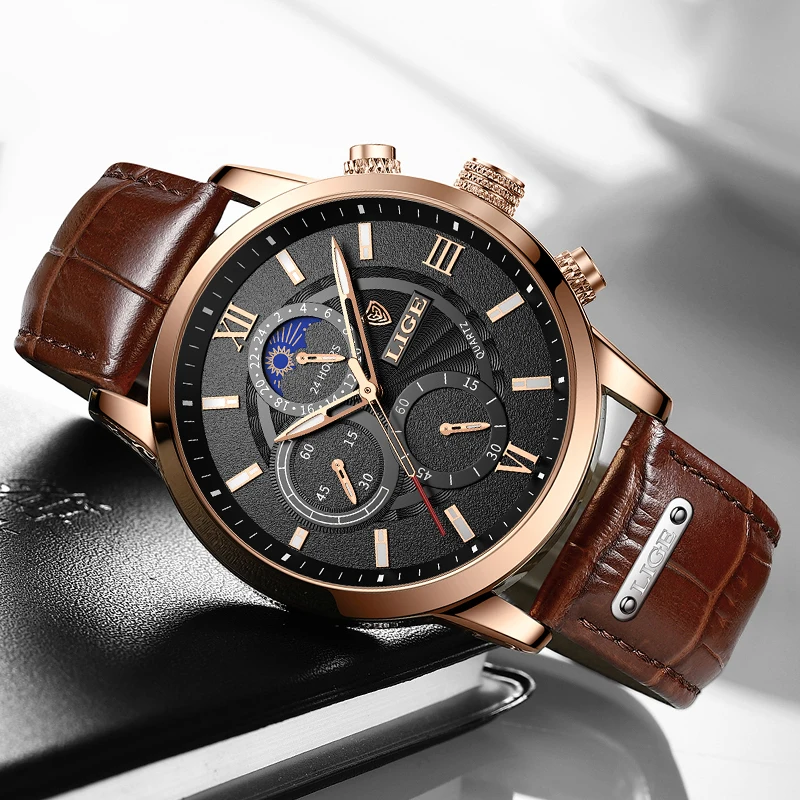 2022 LIGE Men's Watches Top Brand Luxury Men Wrist Watch Leather Quartz Watch Sports Waterproof Male Clock Relogio Masculino+Box