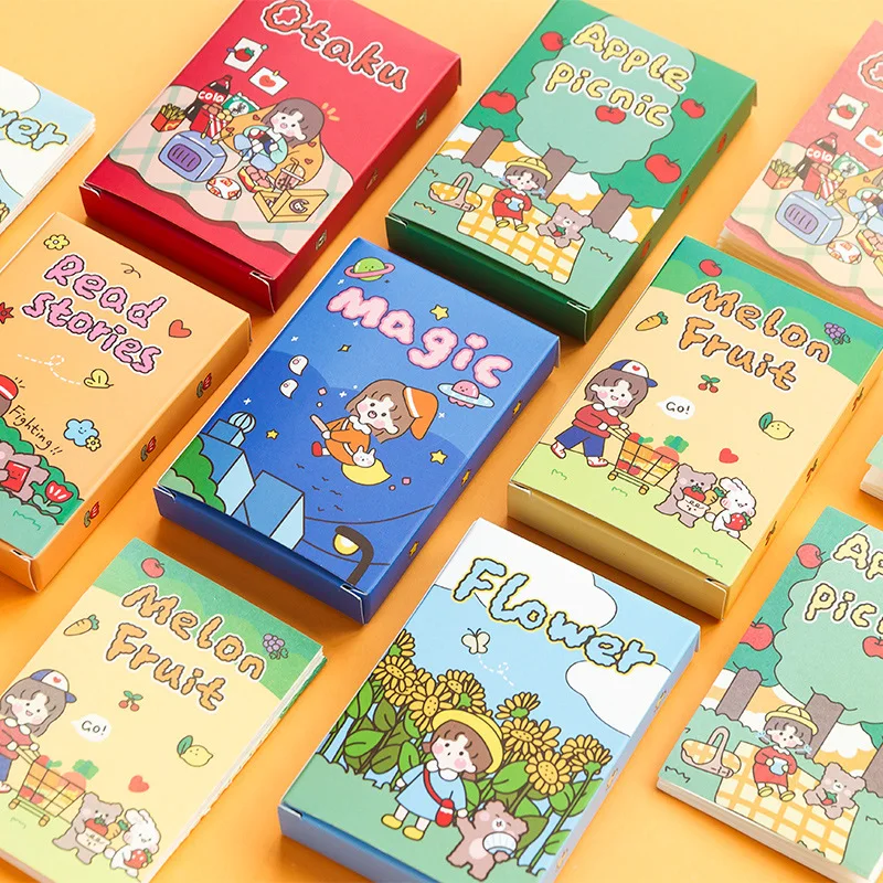

Cute Cartoon Comic Girl Memo Pad Pocket Notepad Hand Account Folding Tearable Decorative Message Paper Office School Supplies